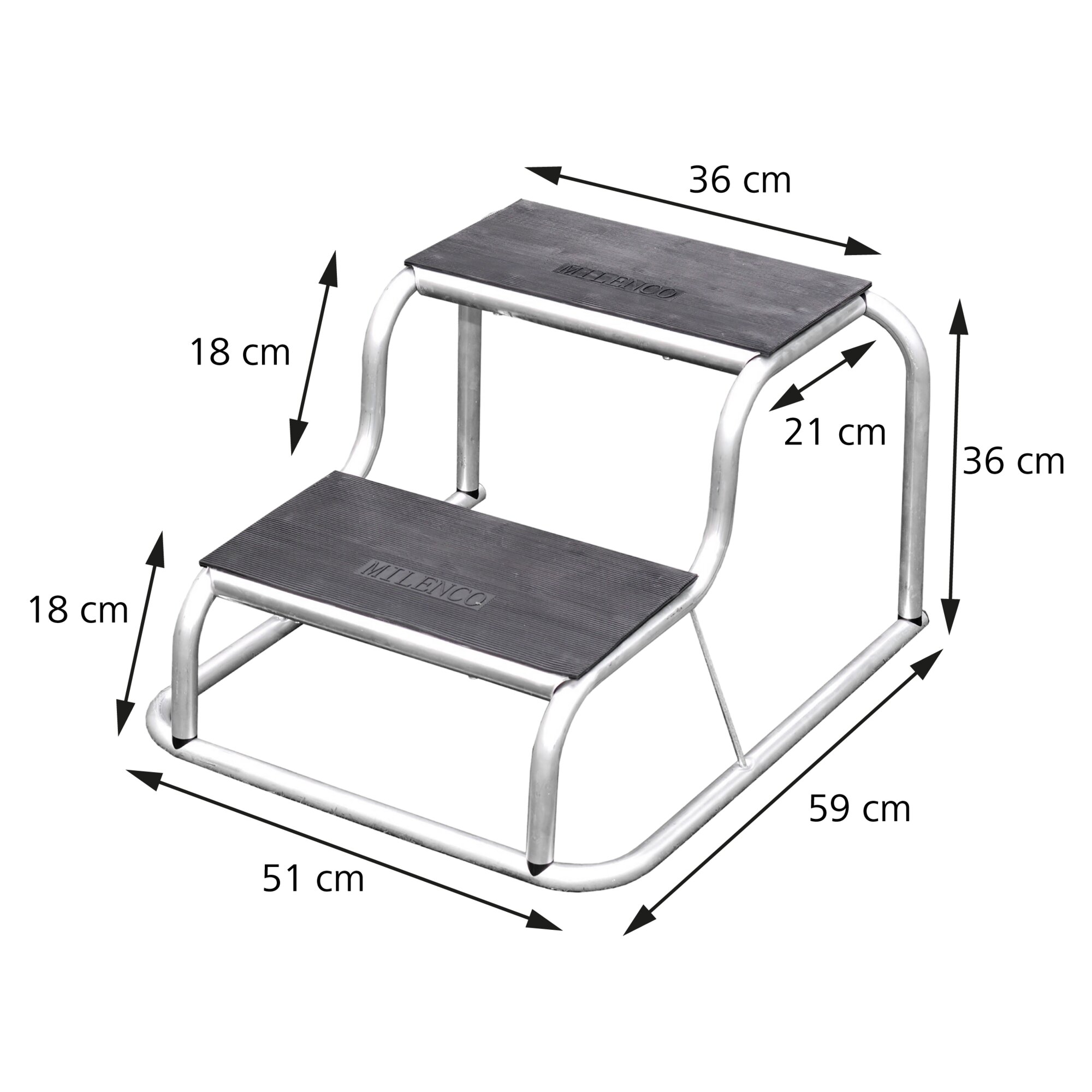 Aluminium-Doppeltrittstufe mit gummierten Trittflächen